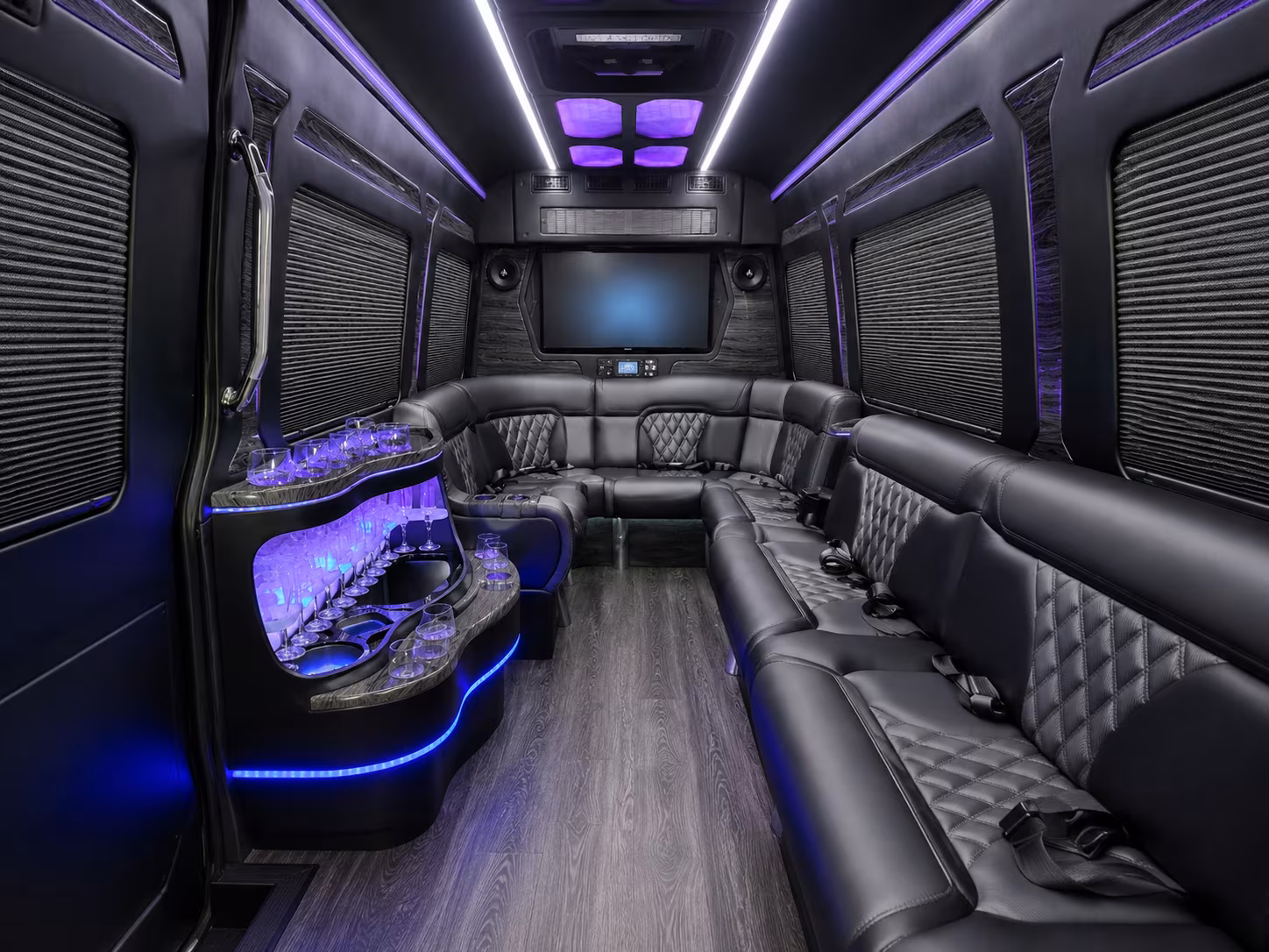 warner robins 18 passenger party bus inside